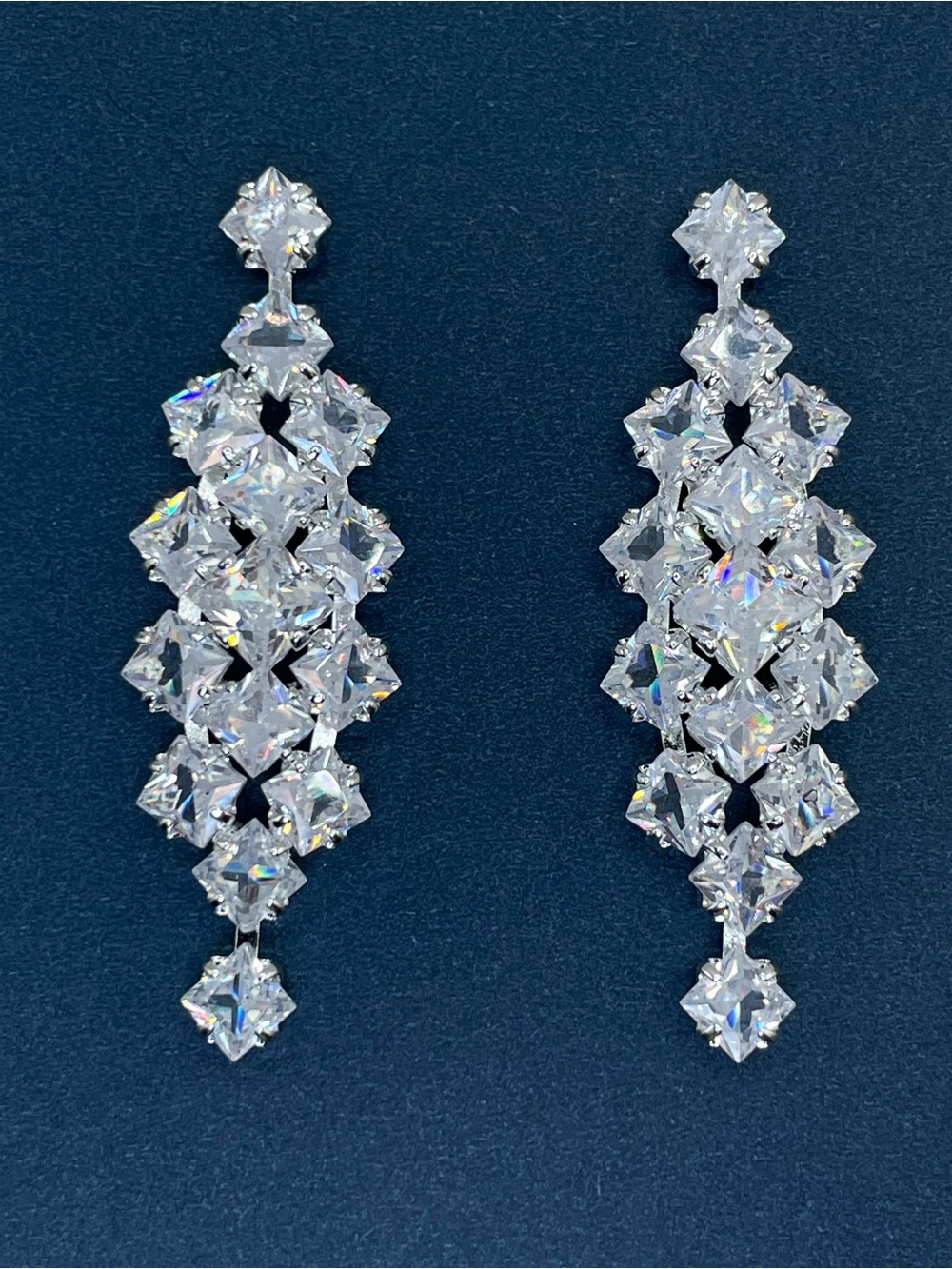 Swarovski Crystal Elements White Crystal Art Deco Dangle Earrings Bridal Formal